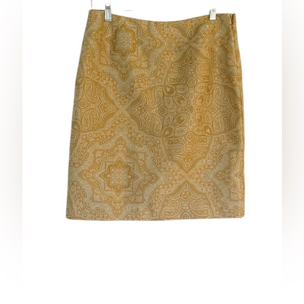 Tommy Bahama Gold Paisley 100% Silk Lined Pencil Skirt Size 6